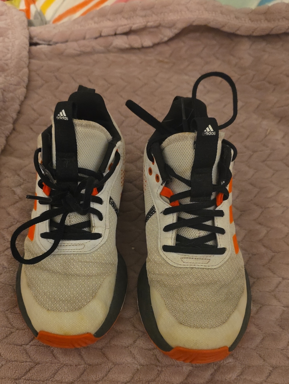 adidas Kids White and Orange Lace-Up Sneakers